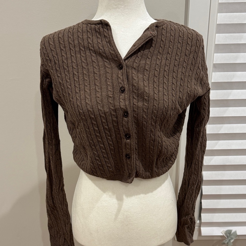 Brandy Melville Chocolate Cable Knit Cardigan